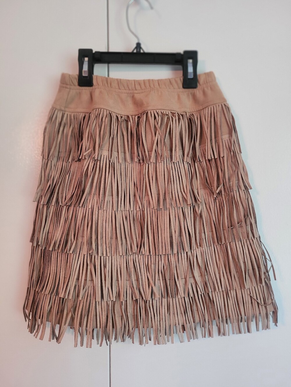 7/8 Fringe Tiered Mini Skirt - Taupe
